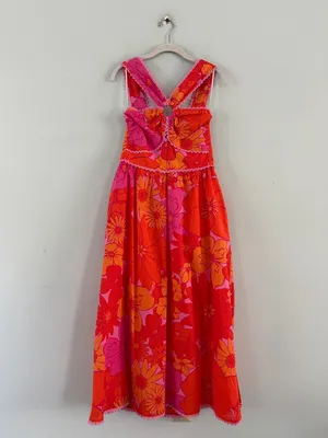 NWT J. Marie Lizzie Ric Rac Orange Floral Pink Preppy Summer‎ Midi Dress thumbnail 2