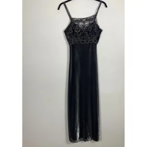 Dollar Black Embroidered Mesh Gown Scoop Neck Strappy Sleeveless Dress Medium thumbnail 2