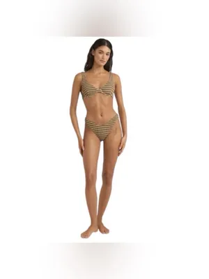 NEW Rhythm. Sol Stripe Hi Cut Adjustable Strap Two Piece XS Bikini Tan/Black Set thumbnail 13