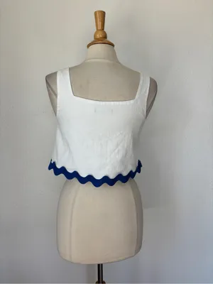 PRETTYGARDEN Square Neck Ric Rac Scalloped Hem Crop Top thumbnail 3