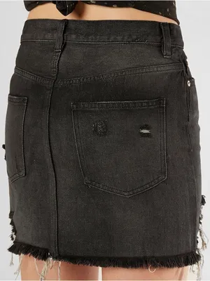 We The Free Relaxed & Destroyed Washed Black Distressed Denim Mini Skirt Classic thumbnail 8