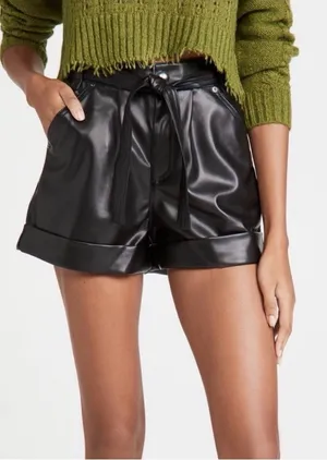 NWT BlankNYC Lonestar Black Faux Leather Shorts 24 thumbnail 1
