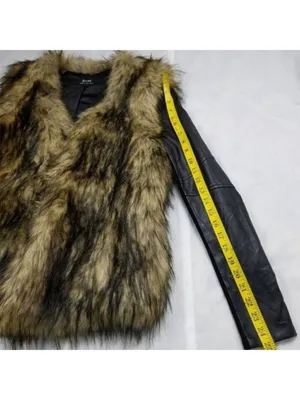 Bardot Womens Faux Fur Leather Long Sleeves Jacket Coat Black Tan Size 6 thumbnail 6