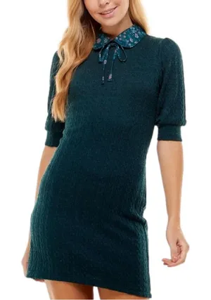 Green Floral Knit Sweater Dress - Juniors XS thumbnail 1