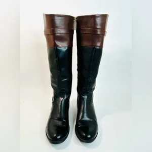 Tommy Hilfiger Leather Riding Boots, Black and Brown Colorblock Design, size 7.5 thumbnail 4