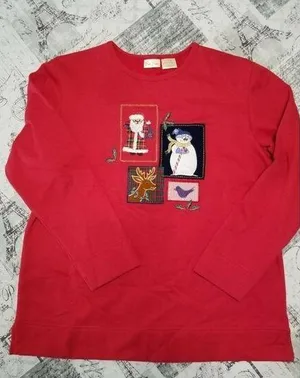 Bobbie Brooks Womens Ugly Holiday Christmas Card Red Sweatshirt Size Medium 8/10 thumbnail 1