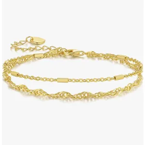 Gold Bracelet Womens Double Layer Chain Heart Charm Adjustable Jewelry NEW‎ thumbnail 2