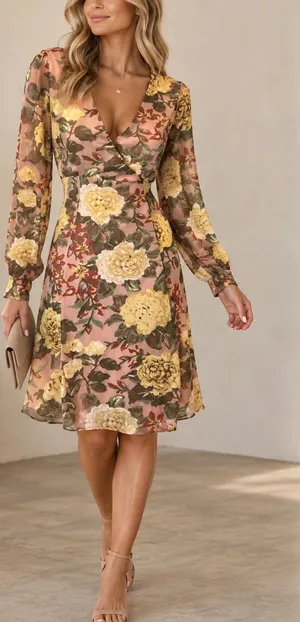Allison Brittney Sz XL Pink Floral Sheer Long Sleeve Lined Midi Dress Feminine thumbnail 1