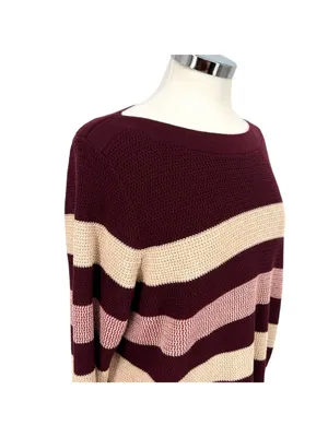 Market & Spruce Striped Boatneck Sweater Burgundy Pink Cream Size 2X NWT thumbnail 3