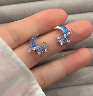 Blue Starry Sky Polar Star Moon Temperament Earrings Versatile Clear Sea Salt Sweet Earrings Exquisite Light Luxury Earrings for Women thumbnail 5