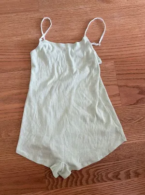 aerie Pale Mint Ribbed Spaghetti-Strap Romper thumbnail 1