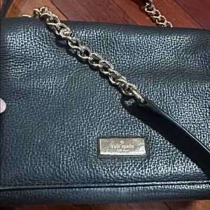 Kate Spade Black Leather Crossbody Bag Purse Chain Strap Minimalist Day Evening thumbnail 3
