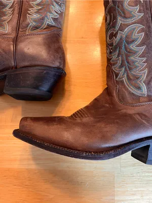 Nocona Brown Leather Western Boots with Turquoise Embroidery thumbnail 9