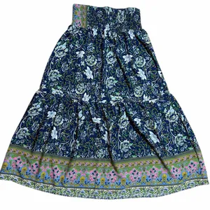 Bohemian Floral Border Print Maxi Skirt Size L NWT Smocked Waist Hippie thumbnail 6