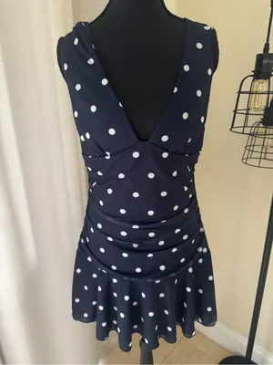 Cotton Candy LA Navy Polka Dot Ruched Mini Dress NWT Size Large thumbnail 2