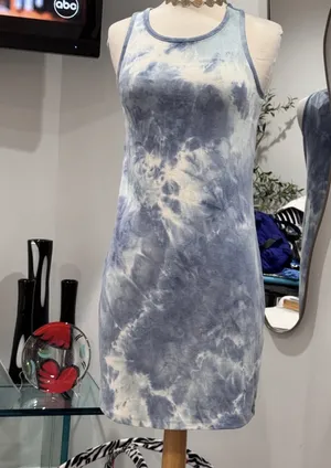 Pink Rose Blue Tie Dye Tank Dress thumbnail 1