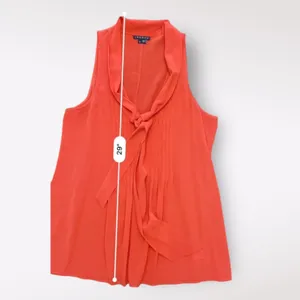 Theory‎ Women’s Red Silk Pleated Scoop neck business casual blouse Size P thumbnail 5