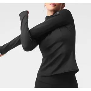 Alo Airlift Winter Warm 1/4 Zip Long Sleeve Black V Mock Neck Fitted Pullover M thumbnail 4