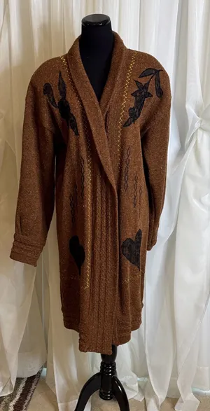 Vintage open front Linen Cardigan, size L Brown Size L thumbnail 1