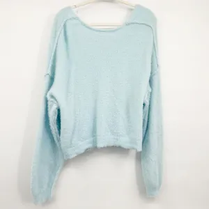 Free People Womens Princess‎ Delicate Blue Fuzzy Ethereal Coquette Sweater M thumbnail 7