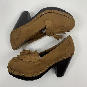 Vintage Y2K Size‎ 9 90s Union Bay Nicolette Platform Wood Heel Studded Pumps Tan thumbnail 3