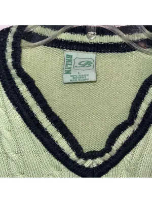 Vintage Pastel Green Cable Knit Sweater Vest Unisex Golf sweater preppy academic thumbnail 5