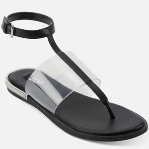 DKNY Ava Ankle T-Strap Thong Sandals Women's 6 Black Clear Minimalist Modern‎ thumbnail 1