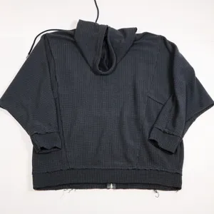 POL Waffle Knit Full Zip Hoodie Women L Gray Oversized Distressed Raw Hem Boho thumbnail 2