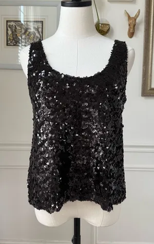 NWT Zara Knit Black Sequin Tank Top S thumbnail 1