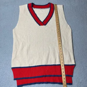 Womens Vest XL Tan Red Sleeveless V Neck Pullover Tiered Knitted‎ Vest thumbnail 5