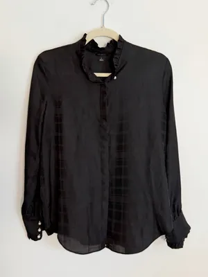 Ann Taylor black long-sleeve shadow plaid blouse size medium thumbnail 1