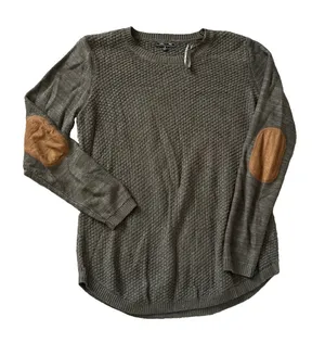 Leti & Me Josey Sweater Basketweave Pullover Olive Green Elbow Patches M thumbnail 1