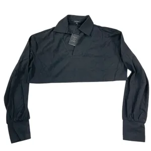 Area Stars Micro Waffle Cropped Top Black Long Sleeve V Neck Collar Size‎ M NEW thumbnail 1