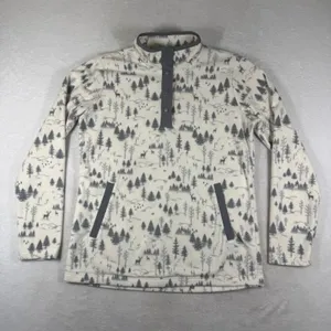 Duluth Trading Co Womens Small Fleece Snap Neck Pullover Forest Deer Print Grey thumbnail 1