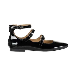 NWT Sun + Stone Womens Cecillee Triple Strap Mary Jane Flats Black Patent 8M thumbnail 4