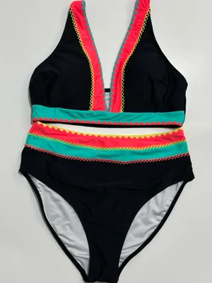 Black High-Waist Bikini with Neon Trim - Women Swim Bikini thumbnail 1