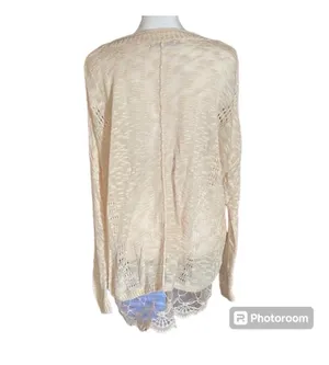 Moon & Maddison Cream Knit Lace Trim Tunic Top thumbnail 3