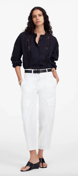 Madewell The Barrel Leg Utility Pant Garment Dyed Twill White Cargo US 4 NWT thumbnail 1
