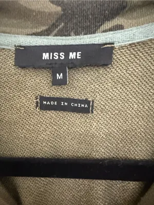 Miss Me Olive Green Camo Crewneck Sweatshirt with Stripe Sleeves thumbnail 3