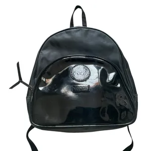 Versace Medusa head black faux patent leather nylon backpack thumbnail 2
