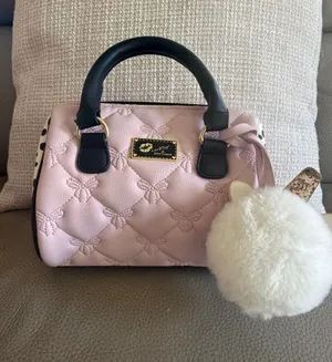 Betsey Johnson Quilted Pink Dome Satchel with Black Handles Bow Detail and Charm thumbnail 1