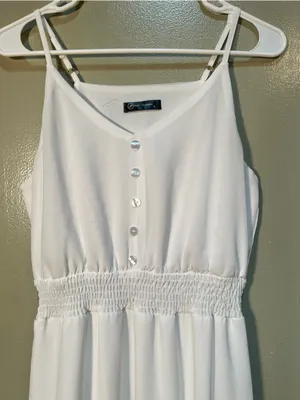 PrettyGarden Women's Size Small Sleeveless Midi Dress White Faux Button Smocked thumbnail 5