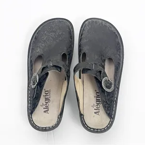 ALEGRIA Leather Black Embossed Buckle Accent Mule Slip On Slide Shoes EU 36 thumbnail 7