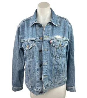 Levi's Blue Denim Button Up Long Sleeve Distressed Pockets Trucker Jean Jacket M thumbnail 1