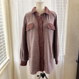 Free People North Star Shacket Oversized Textured Utility Jacket Rosewood thumbnail 3