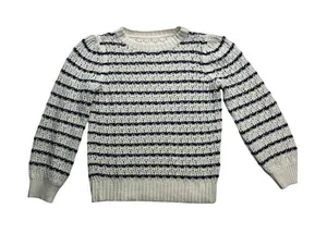 La Vie Rebecca Taylor Sweater Womens Small‎ White Navy Merino Striped nautical thumbnail 1