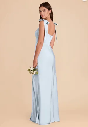 Light baby blue satin long maxi dress thumbnail 3