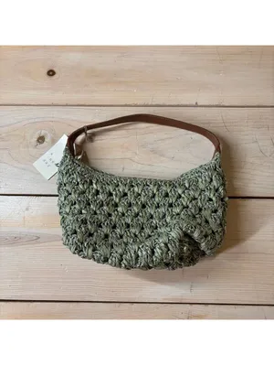 A New Day NWT Women's Woven Crochet Green Metallic Shoulder Bag thumbnail 2