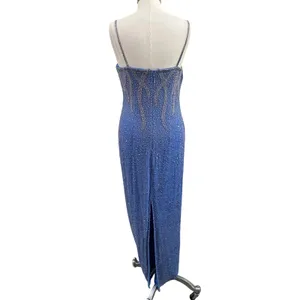 Vintage Laurence Kazar‎ Beaded Silk Gown Formal Old Hollywood Glam Blue Sz 10 thumbnail 2
