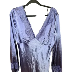 Lulus NWT Illustrious Elegance Periwinkle Satin‎ Long Sleeve Midi Dress Size XL thumbnail 4